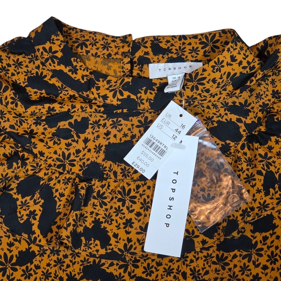 TOPSHOP Ruffle Yoke Blouse | US 12 | Mustard Floral Leopard | Cottagecore Boho - Picture 5 of 16